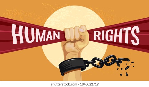 Human rights day illustration with raised hand breaks the chain