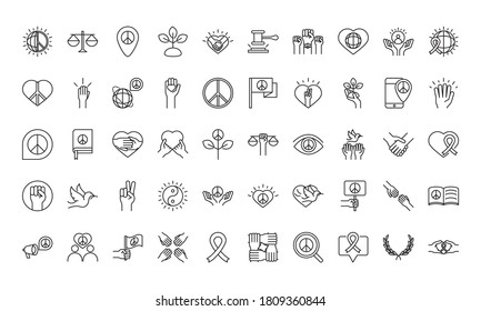 human rights day, line icons set design, included world love peace hands message vector illustration