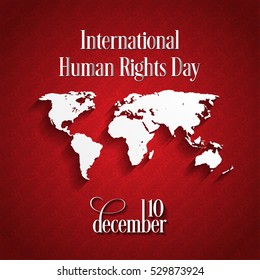 human rights day with map and red background. 