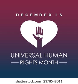 El Día de los Derechos Humanos se celebra anualmente por la comunidad internacional el 10 de diciembre. el amor con la mano. Cartel, afiche, tarjeta, diseño de fondo.