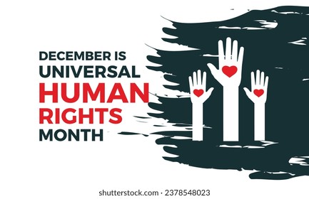 Human Rights Day is observed by the international community every year on 10 December. love with hand . Banner, poster, card, background design.