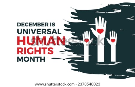 Human Rights Day is observed by the international community every year on 10 December. love with hand . Banner, poster, card, background design.