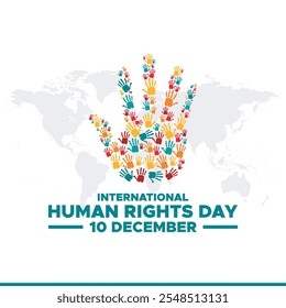 El día de los derechos humanos se celebra cada año el 10 de diciembre. Ilustración vectorial sobre el Día Internacional de los Derechos Humanos. Plantilla para el Anuncio, tarjeta de felicitación, cartel con fondo.