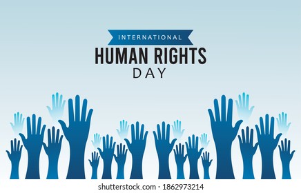 human rights day poster with hands up silhouette vector illustration design