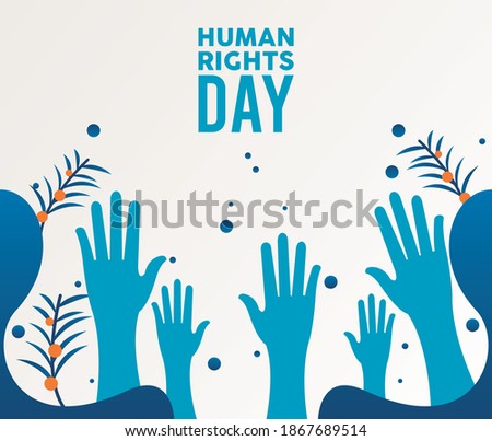 human rights day poster with hands up silhouette vector illustration design