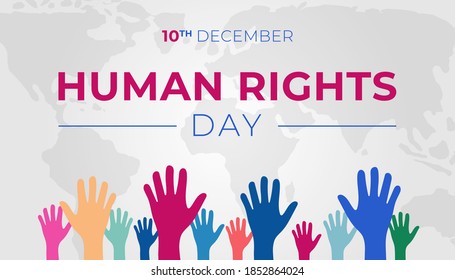 Human Rights Day Red Background Banner with Hands