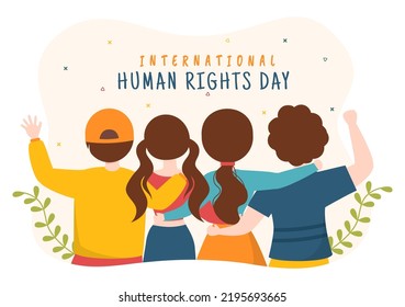 Human Rights Day Template Hand Drawn Flat Cartoon Illustration with Hands Raised Breaking Chains or Holding Hand Design