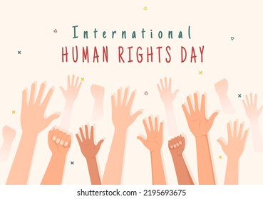 Human Rights Day Template Hand Drawn Flat Cartoon Illustration with Hands Raised Breaking Chains or Holding Hand Design