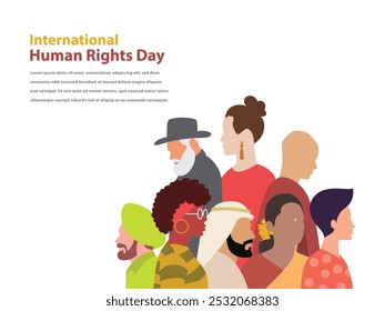Plantilla Ilustración dibujada a mano del Día de los Derechos Humanos. Grupo multirracial y multicultural de hombres y mujeres.