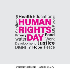 Human Rights Day web banner for social equality, Human Rights Day concept, International Human Rights day illustration for global equality and peace with colorful people hand prints, social diversity 