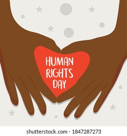 human rights design with afro hands making a heart shape over white background, colorful design, vector illustration