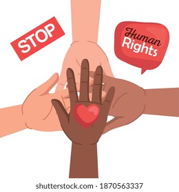 Human rights with diversity hands heart and bubble design, Manifestation protest and demonstration theme Vector illustration