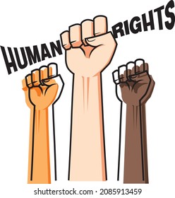 Human rights. The fists up. Sketchy hand-drawn vector illustration.