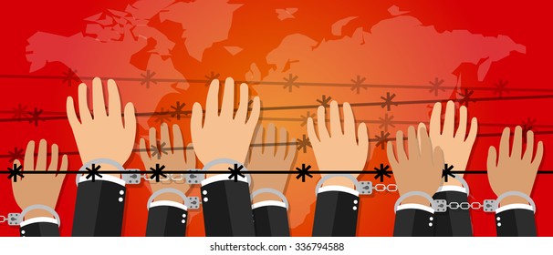 Human Rights Freedom Illustration Hands Under Wire Crime Against Humanity Activism Symbol Handcuff