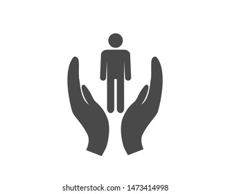 Human rights icon.  Open palms  with human line. 