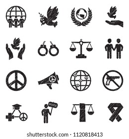 Human Rights Icons. Black Scribble Design. Vector Illustration.