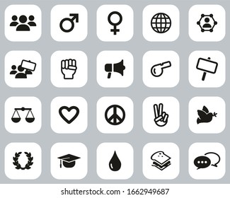 Human Rights Icons Black & White Flat Design Set Big