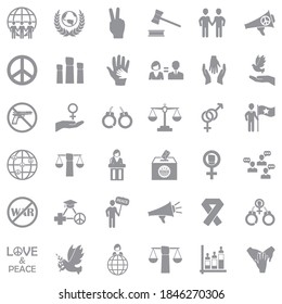 Human Rights Icons. Gray Flat Design. Vector Illustration.