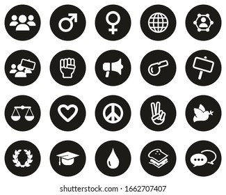 Human Rights Icons White On Black Flat Design Circle Set Big