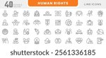 Human Rights line icon set. containing equality, inclusion, belonging, culture, tolerance, languages, unity, difference, ethnicity, gender, human rights, group line icon set. UI thin line icon pack.