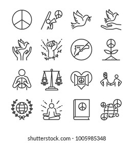 Human rights line icon set. Included the icons as moral, peace, activism, dove, freedom, open mind, global and more.