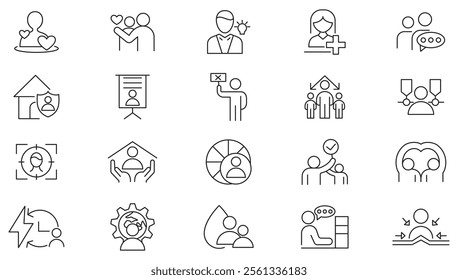 Human Rights line icon set. containing equality, inclusion, belonging, culture, tolerance, languages, unity, difference, ethnicity, gender, human rights, group line icon set. UI thin line icon pack.