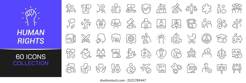 Human rights line icons collection. Thin outline icons pack. UI icon collection. Set of line web pictogram