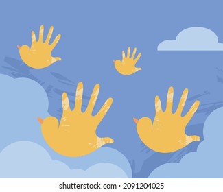 human rights pigeons shaped hands
