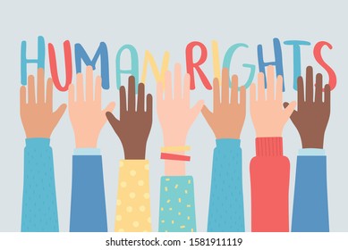 human rights, raised hands together community vector illustration