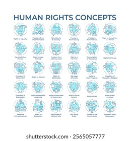 Human rights soft blue concept icons. Law freedom, justice. Social equality, democracy. Icon pack. Vector images. Round shape illustrations for infographic, presentation. Abstract idea