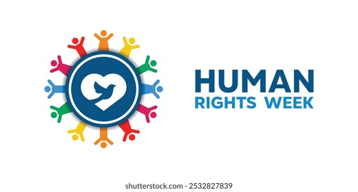 Human Rights Week. Bird, heart and peoples. Great for cards, banners, posters, social media and more. White background. 