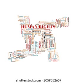 Human rights word cloud concept with hands ring teamwork symbol.