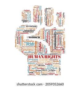 Human rights word cloud concept with hand symbol.