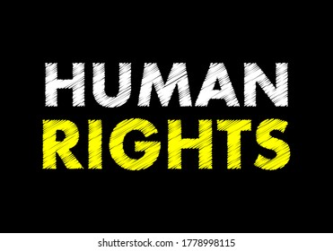 Human rights writing text on black chalkboard. Vector illustration.