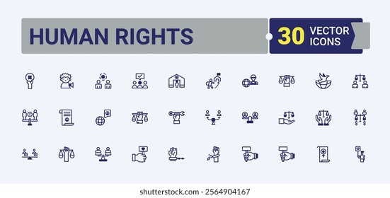 Human Rights Year end icon set. Containing support, government, tolerance, lgbt, law, justice and more. Minimalistic icon. Vector outline and solid icons collection.