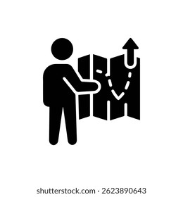 Human with Roadmap and Arrow Ahead Icon - Minimal Guide