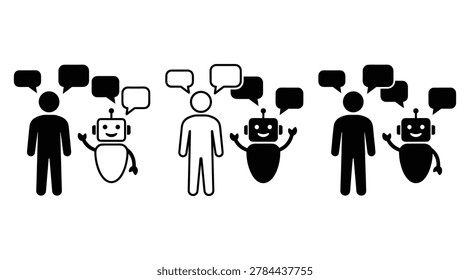 Human and robot communication with speech bubbles - AI chatbot interaction concept, artificial intel