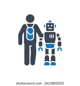 Human Robot Companion Icon Isolated On White Background