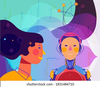 Human and robot concept trendy detailed isolated vector illustration