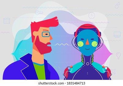 Concepto humano y robot diseño gráfico de vector aislado
