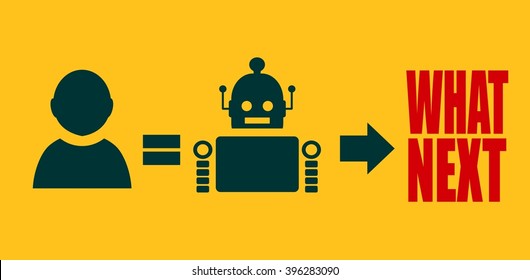 Human to robot evolution. Robotics industry relative image. Singularity problem metaphor