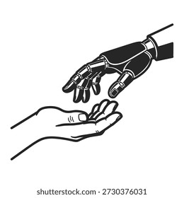 Human and robot hands reaching human hand connection