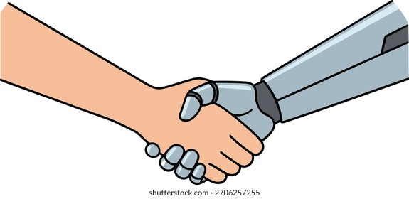 Ilustração de aperto de mão humano e robô