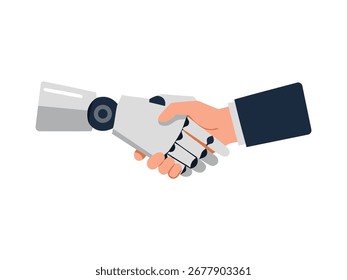 Ilustração de handshake humano e robô simbolizando a parceria e a confiança do ai