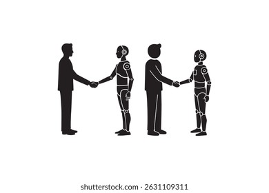 Human Robot Handshake Silhouette - Human and Robot Interaction Silhouette Art