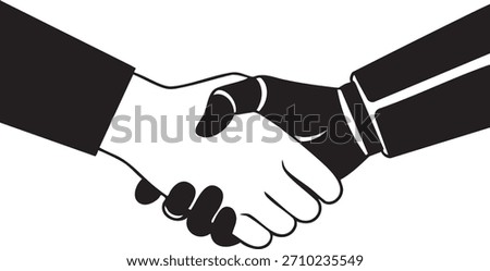 Human Robot Handshake Silhouettes isolated on white background