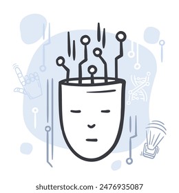 Cabeza de robot humano con flujo de información digital. Concepto de inteligencia artificial, innovación y tecnología informática