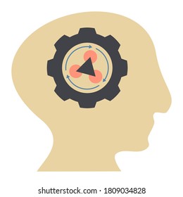 Human or robot head with gear icon on white background vector.