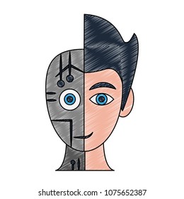Human and robot head silhouette scribble