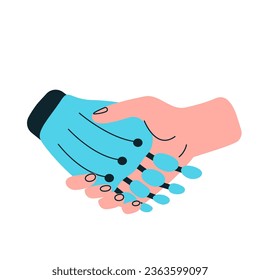 Sociedad humana y robot, mano robot y mano humana. Ilustración del vector